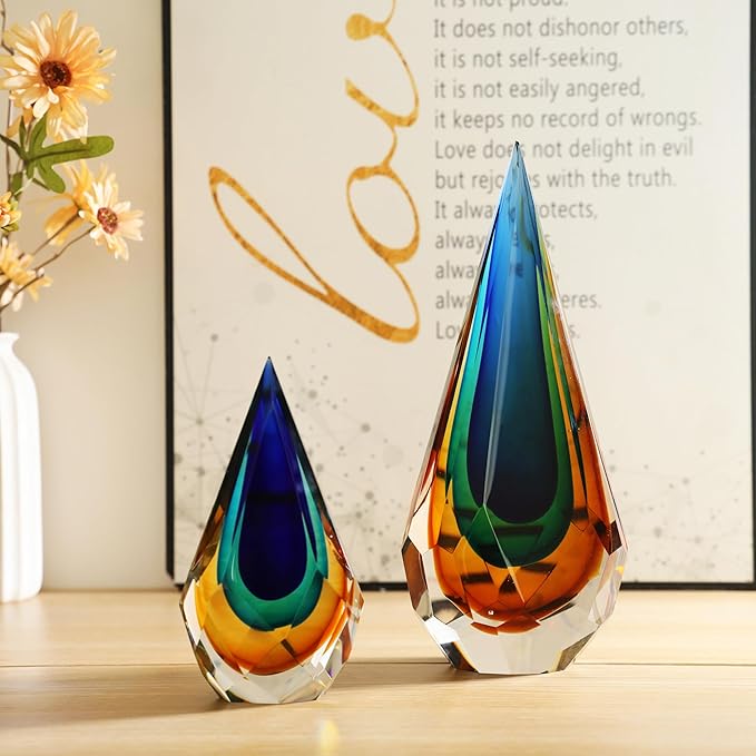 Yao Yuan Handmade Murano Glass Art Decor Sculpture - Unique Hand-Cut Cube Paperweight for Home Décor