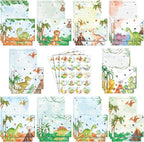 TaoBary 160 Pcs Stationery Paper Set 50 Double Sided Stationery Papers with 50 Matching Envelopes and 60 Round Dot Sticker, 10 Design(Watercolor Dinosaur,8.25 x5.5 Inch)