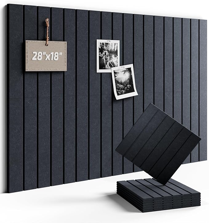 Fluxynara Felt Bulletin Board Tiles -28"x18" with 40 Adhesive Tabs, Cork Board Alternative for Office Decor, Push Pin Board Wall Organizer 6-Pack (Deep Charcoal Blue)
