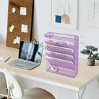 EASEPRES 6 Tier Mesh Hanging Wall File Organizer, Desk Vertical Mail Paper Document Folder Holder Rack with Bottom Tray and Nametag Label for Office Home School, Light Purple