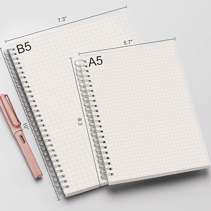 AHGXG A5 Graph Paper Notebook Spiral (3-Pack) Spiral Journal 5.7"x 8.3", Quad Ruled, with Thick 100gsm Square Grid Paper,80 Sheets Per Pack