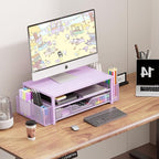 OPNICE Desk Organizers and Accessories, 2-Tier Computer Monitor Stand Riser with Drawer and 2 Pen Holders, Laptop Stand, Office Desk Accessories & Office Decor for Women, Purple