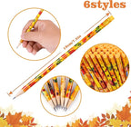Kolewo4ever 100 Pieces Thanksgiving Pencils Assortment Cylinder Wood Pencil Maple Leaf Autumn Turkey Pencil For Thanksgiving Pumpkin Autumn Gift,6 Styles