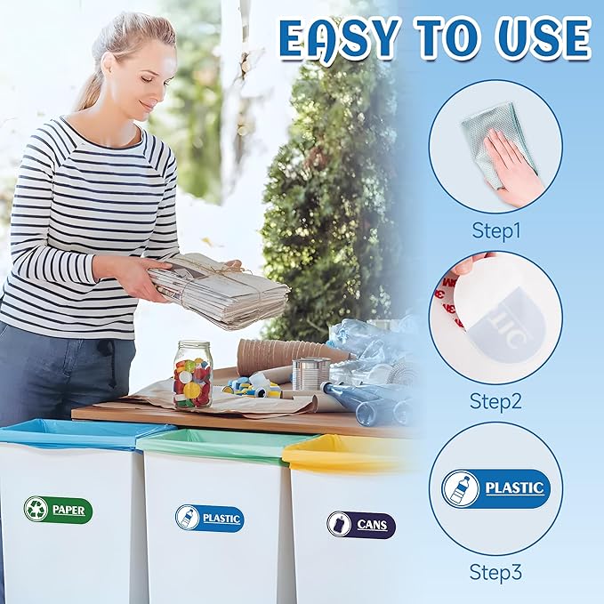 4PCS Recycle Stickers for Trash Bins,Self-adhesive Waterproof Trash Recycle Stickers, Recycling Labels for Trash Can, Home, Office, Apartment, Hotel, School and Public Area
