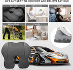 EARJIA Memory Foam Seat Cushion for Office Chair Seat Cushions for Long Sitting Tailbone Pain Relief Anti-Slip Bottom & Removable Leather Cover for Car Gaming Work