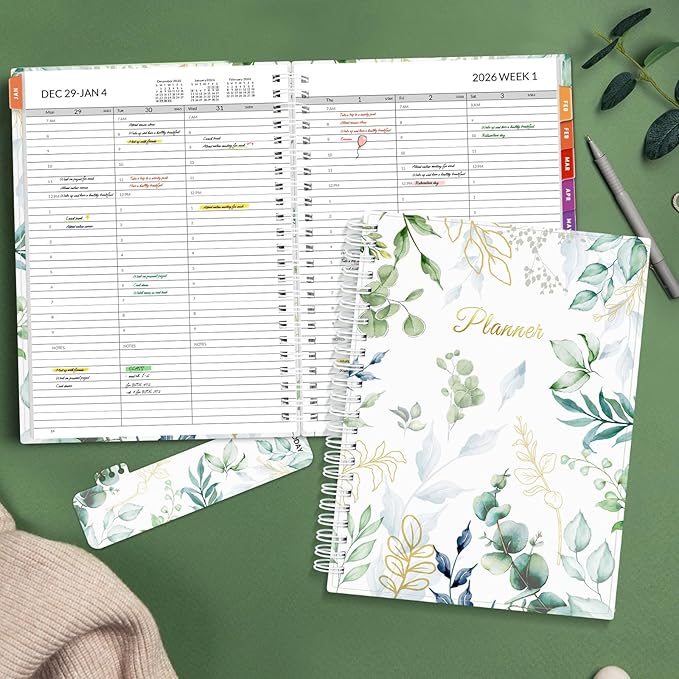 SUNEE 2026 Appointment Book, 2026 Hourly Planner 6.4"x8.3", Hourly, Weekly & Monthly Planner - from January 2026 - December 2026, Flexible Cover, Note Page, Pocket, Bookmark, Leaves