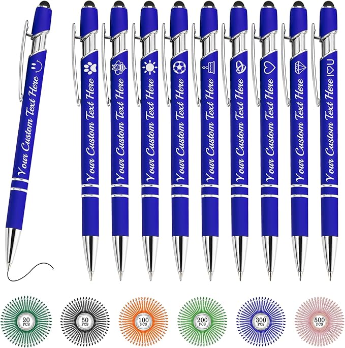 Custom Pens Bulk Personalized Ballpoint Pen with Stylus Tip Customized Engraved Pens with Name Logo Soft Black Ink with Touch Metal Office for Business Office Teacher School Corporate Gifts Navy