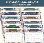 2026 Desk Calendar, 18 Monthly Calendar Runs from January 2026 to June 2027, Large 17" x 12" Desktop/Wall Calendars Easy Scheduling & Notes, Ideal for School, Home and Office - Vintage Floral