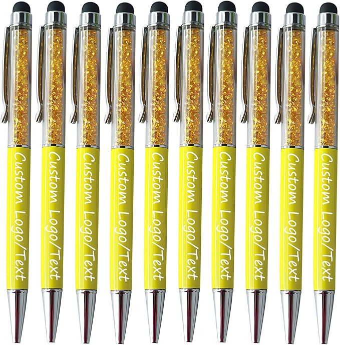 Customized Pens with Name/Logo - Touch Screen Stylus Ballpoint Pen, Perfect for Weddings, Business & Personalized Gifts (Yellow,200)