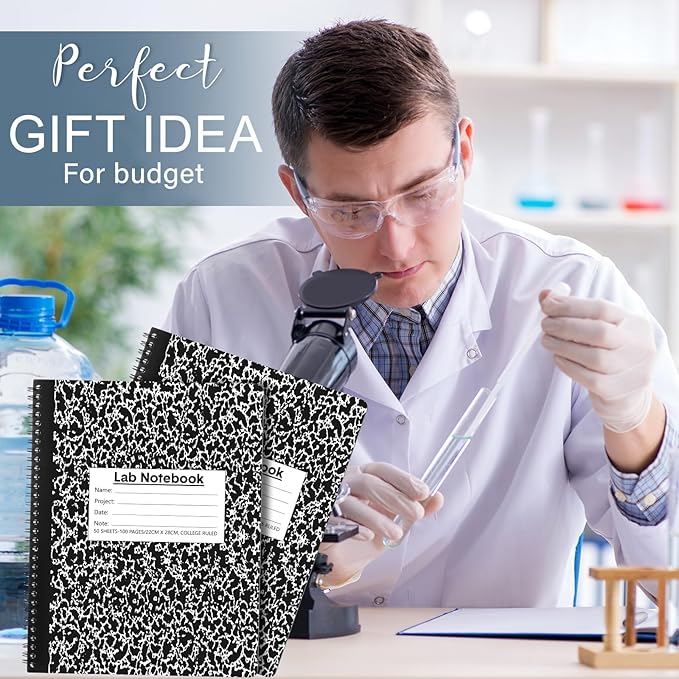 Affrolling 2 Pack Carbonless Lab Notebook Carbon Copy 8.5'' X 11'' Laboratory Engineering Chemistry Computation Notebook Science Grid Contains 50 Sets of Pages 100 Pages Total Coil Binding(Black)