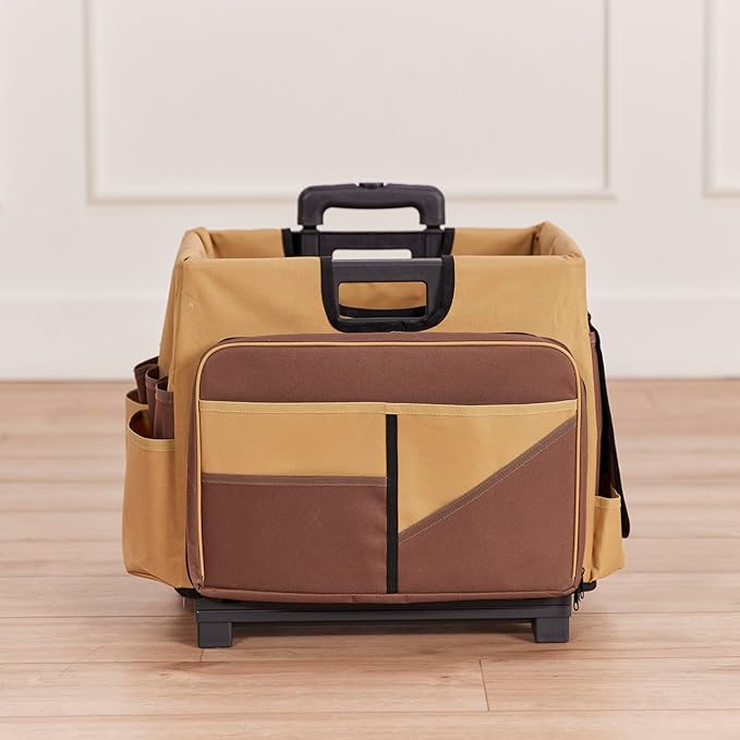 ECR4Kids Universal Rolling Cart with Canvas Organizer Bag, Mobile Storage, Chocolate/Sand