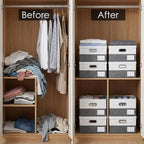 PRANDOM Storage Bins with Lids [3-Pack] Linen Fabric Foldable Storage Boxes Organizer Containers Baskets Cube with Cover for Bedroom Closet Office Grey&White（11.4X8.6X6.7