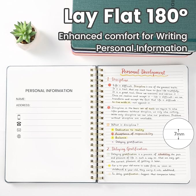 Oneirom Spiral Notebook - 8.5 x 10.98 Inch Large Hard Cover Notebook with Elastic Band & Pocket, 252 Pages, Lay Flat Wirebound Journal for Work, School, Planning & Note Taking Black