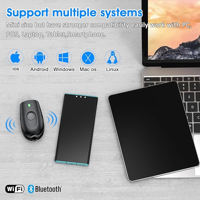 Mini Wireless Barcode Scanner,symcode Barcode Scanner Bluetooth&Wireless 2.4Ghz and USB All in one Bar Code Image Reader for Tablet iPhone iPad Android iOS PC POS