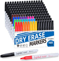 LiqInkol Dry Erase Markers Bulk 160 Pack 12 Colors of 127 Black and 33 Assorted Pens, Chisel Tip Whiteboard Markers for Home School and Office.