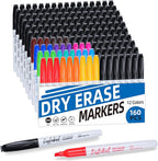 LiqInkol Dry Erase Markers Bulk 160 Pack 12 Colors of 127 Black and 33 Assorted Pens, Chisel Tip Whiteboard Markers for Home School and Office.