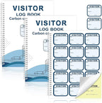 2 Pack of Visitor Badges Log with Carbon Copy Protecting Privacy Pages Visitor Stickers 8.5x11 Inch Visitor Log Book School Church Business Pass Guest Register Book - 450 Badges 60 Memo Pages (2)