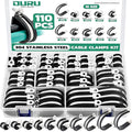 OURU 110PCS Cable Clamps Assortment Kit,10 Sizes—1/4" 5/16" 3/8" 1/2" 5/8" 3/4" 1" 1-1/4" 1-1/2" 1-3/4" Stainless Steel Rubber Coated Cushioned Insulated Cable Clamp,Automotive Wire Pipe Clamps