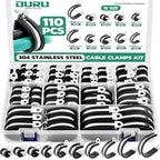 OURU 110PCS Cable Clamps Assortment Kit,10 Sizes—1/4" 5/16" 3/8" 1/2" 5/8" 3/4" 1" 1-1/4" 1-1/2" 1-3/4" Stainless Steel Rubber Coated Cushioned Insulated Cable Clamp,Automotive Wire Pipe Clamps