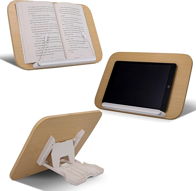 CataKenTika Wood Book Stand - Book Holder for Reading Hands Free, Foldable, Adjustable Book Display Stand, Cookbook Stand Portable, Lightweight Page Holder for Book Lovers, Cooks, Students 13.4"x9.4"