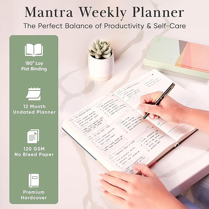 Mantra Planner 2026 Planner, Daily Journal & Gratitude Journal All-In-One with To Do List, Self Care Prompts & Habit Tracker - 7 x 10 - Morning