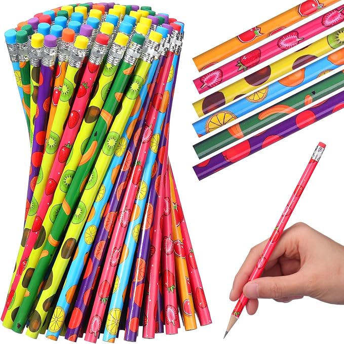 TecUnite 120 Pcs HB Pencils Unsharpened Pencils with Wooden Hexagonal Pen for Adults Gifts Graphite Pen for Exams Office Sketching (Fruit)