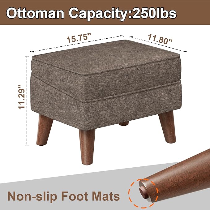 FAGAGA Small Footstool Ottoman with Adjustable Lid, Modern Storage Ottoman, Foot Rest for Couch, Foot Stool with Sturdy Wood Legs for Living Room, Bedroom, Enterway, Brown
