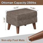 FAGAGA Small Footstool Ottoman with Adjustable Lid, Modern Storage Ottoman, Foot Rest for Couch, Foot Stool with Sturdy Wood Legs for Living Room, Bedroom, Enterway, Brown