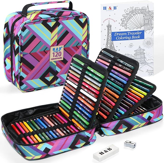 H & B 120 Colored Pencils Set, Art Pencil Kit for Adult Coloring,Oil Based Soft Core, Ideal for Coloring Sketching Shading,Art Set for Kids Teens Beginner Wooden Color Pencils
