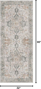 GENIMO Runner Rug 2'6''x8, Non Slip Vintage Hallway Runner Rugs, Low Pile Lightweight Machine Washable Mat for Hallway, Entryway, Bedroom, Kitchen and Corridor, Light Taupe Brown