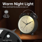 Twin Bell Loud Alarm Analog Alarm Clock, 4 inch Super Silent Non Ticking Small Clock with Night Light, Battery Operated, Simple Design, Old Fashioned, for Heavy Sleeper, Bedroom, Bedside, Desk, Black