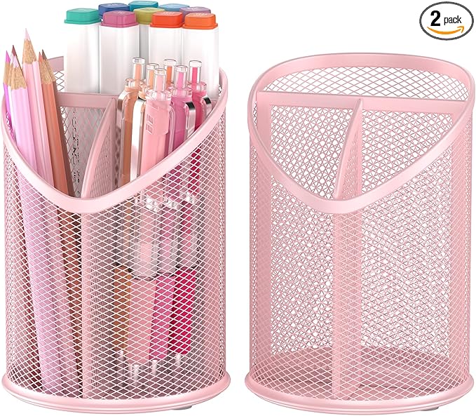 Delifox 2 Pack Pen Holder Mesh Round Pencil (Pink)