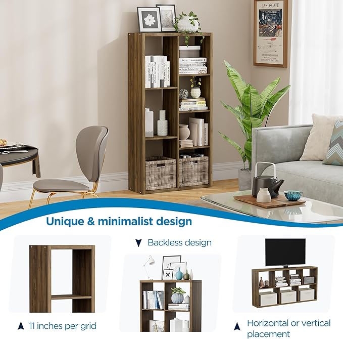 Jpiziso 7 Cube Storage Organizer, Cube Shelf with Heavy-Duty Thick Boards, 25.12" L x 9.37" W x 48.74" H, Smooth Easy-Clean Panels, Simple Assembly, for Living Room Bedroom Office, Brown