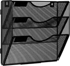 Solinxe Wall Hanging File Holder 3 Tier Wall Mounted Paper Organizer Magazine File Holder Storage Organizer, Black