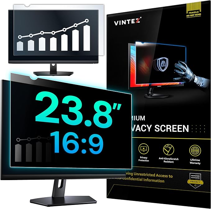 VINTEZ 23.8 Inch 16:9 Privacy Screen for Computer Monitor and Laptop - Anti Glare Protector Film Blue Light Filter Eye Protection - Computer Screen Privacy Shield, [1 Pack]