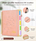 Spiral Notebook Journal with Removable Dividers Tabs, 300 Pages Hardcover Leather 5 Subject College Ruled Notebook, 8"x10" Large B5 Lined Journal for Women Men, Spiral Notebooks for Work School, Pink