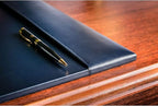 DACASSO Bonded Leather Desk Pad with Side Rails - Luxury Leather Desk Blotter for Writing (30 x 18, Navy Blue)