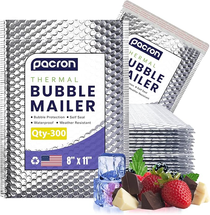 300-Pack Insulated Silver Thermal Bubble Mailers 8 x 11 - Waterproof Metallic Foil Self-Sealing Padded Envelopes for Cold Shipping, Perishables, Food, Cosmetics, Pharmaceuticals