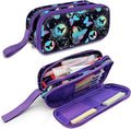 Cute Pencil Case for Girls, Large Girls Pencil Pouch for School Supplies, Portable Butterfly Pen Bag, Aesthetic Pen Box with Zipper, 2 Compartments Stationary Organizer for Kids Teens Students Adults