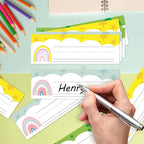 Name Tags for Classroom Cubbies, 30 Boho Rainbow Name Plates for Desks, Back to School Self Adhesive Name Tags Sticker for Teachers Elementary - A04