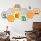 Fwpelt 12'' Medium Hexagon Cork-Bulletin Board Tiles Frameless 10 Pack Adhesive Removable Felt Corkboard Decorative Prayer-Vision Board for Home-Office Wall Decor, Hex Tack Pinboard with 30 Pushpins