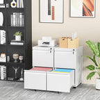 INTERGREAT 2 Drawer File Cabinet with Wheels, Metal Filling Cabinet with Lock, Locking Office Mobile Cabinet with Wheels for Legal/Letter Size, Under Desk, Easy Assemble, White