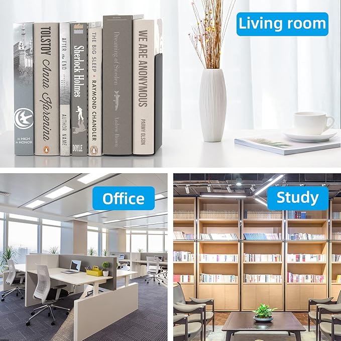VFINE Bookends 4 Pairs, Black Metal Book Ends, Bookends for Shelves, Book Stopper for Heavy Books, Book Dividers for Home Office School Supplies