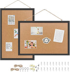 Yunihome Cork Bulletin Board, 13''x18''-2pack Hanging Cork Board Wooden Framed with Pins for Wall, Dorm Room, Office, Home Decor – Natural Cork & Black Frame
