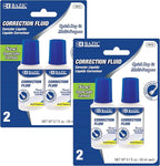 BAZIC Products Correction Fluid (0.7 oz / 20 ml), Soft Bristle Brush Applicator, Instant Corrections Pen White Out Wipe Out Liquid (2/Pack), 2-Packs