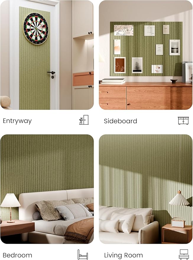 Bumusty Large Felt Bulletin Board 48" x 36" Cork Board Alternative-12 Pack with 70 Safe Removable Adhesive Tabs, Cork Boards for Walls Cork Board for Home Office Classroom Pin Board (Olive Green)