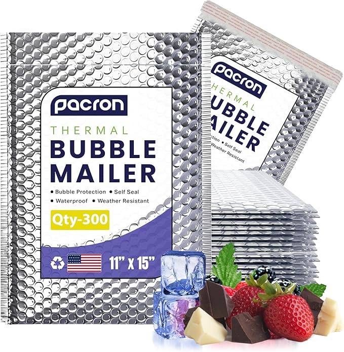 300-Pack Insulated Silver Thermal Bubble Mailers 11 x 15 - Waterproof Metallic Foil Self-Sealing Padded Envelopes for Cold Shipping, Perishables, Food, Cosmetics, Pharmaceuticals