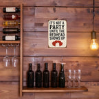 Funny Vintage Redhead Metal Sign –“IT’S NOT A PARTY UNTIL THE REDHEAD SHOWS UP” Retro Wall Decor for Home Bar, Game Room, or Party Space – Humorous Gift for Redheads, Friends, and Fun Lovers (Redhead)