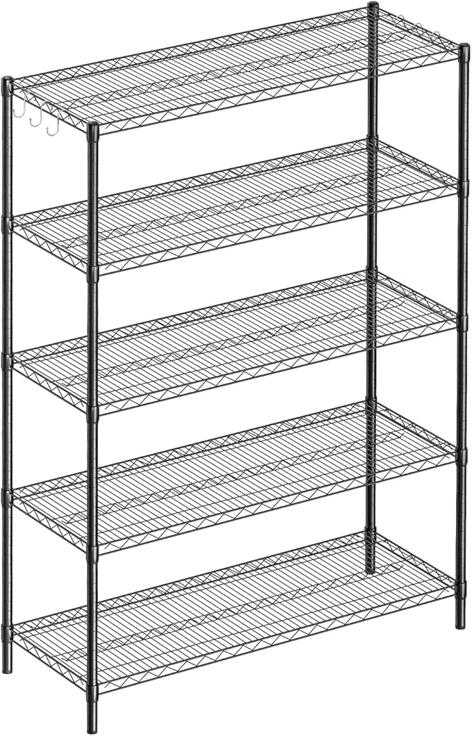 Guan River 5-Shelf Adjustable Metal Shelf Wire Shelving Unit Heavy Duty Storage Rack Display Shelf for Office,Kitchen,Bedroom,Bathroom,Laundry,Pantry Basement,Garage(Black,48" L x 18" W x 72" H)