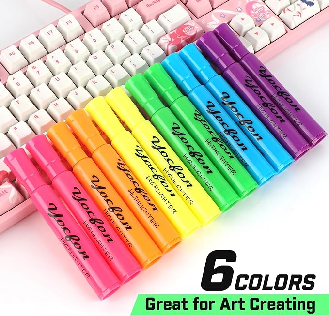 Yocfon Highlighters 90 Pack, Chisel Tip, Tank Style Highlighters Assorted Fluorescent Colors, 6 Bright Colors Highlighter Markers for Coloring, Highlighting as School Supplies